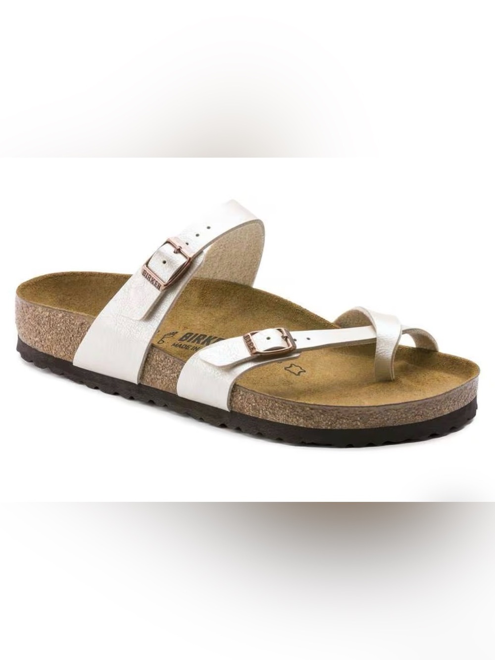 Birkenstock Mayari Birko Gracefull Pearl White Softbed Sandals $120 7.5-8